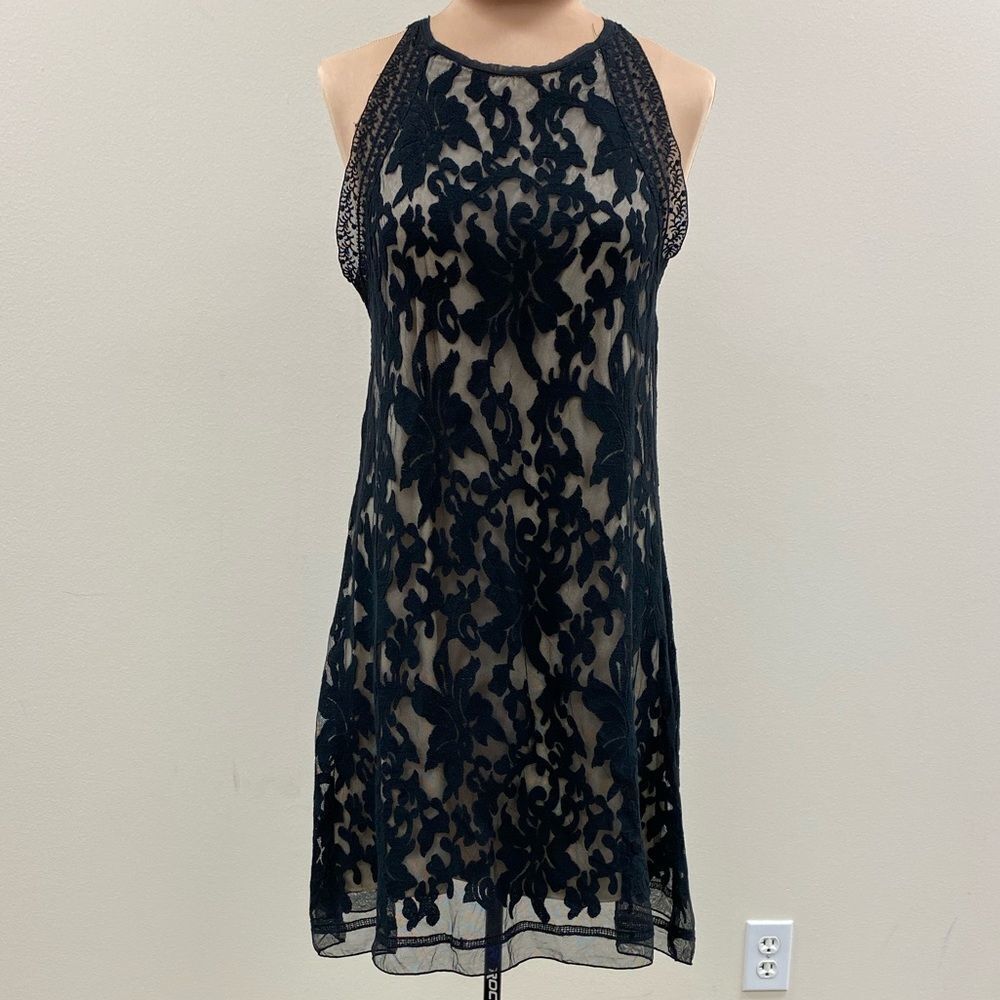 Chelsea & Violet high neck sleeveless Black Lace Overlay Illusion Cocktail Dress